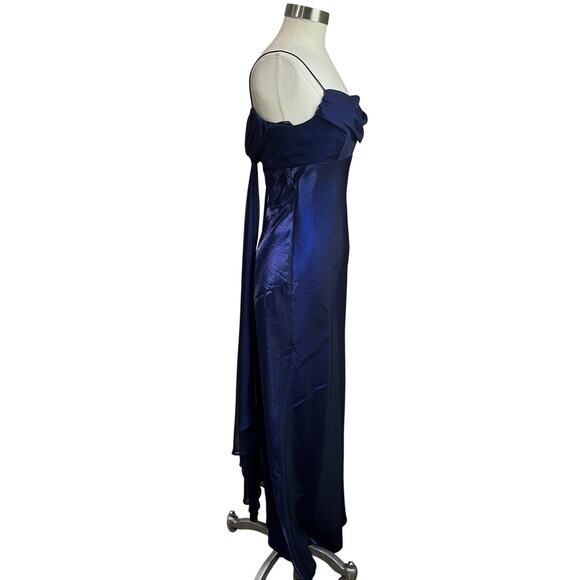 Vintage 90s Royal Blue Shimmer Iridescent Prom Formal Prom Dress Sz 6 - Picture 3 of 14